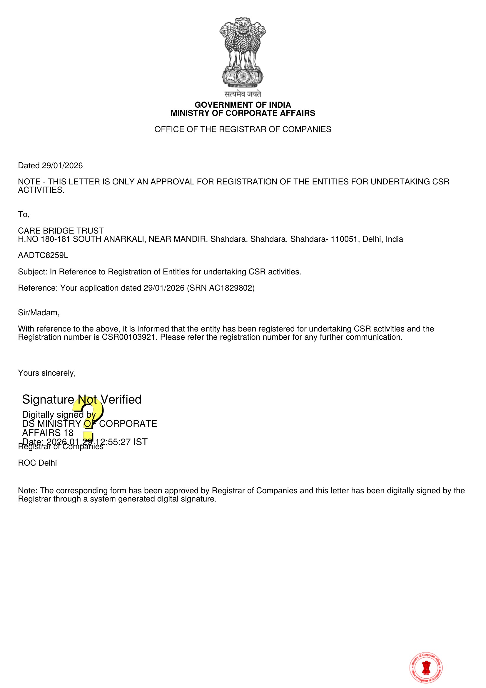 Registration Letter